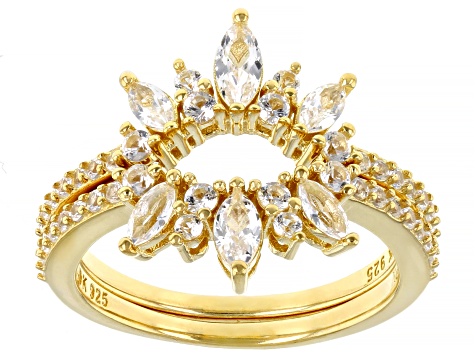 White Lab Created Sapphire 18K Yellow Gold Over Sterling Silver Enhancer Set of 2 Rings 1.18ctw