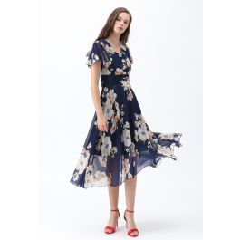 Sweet Surrender Floral Chiffon Dress in Navy