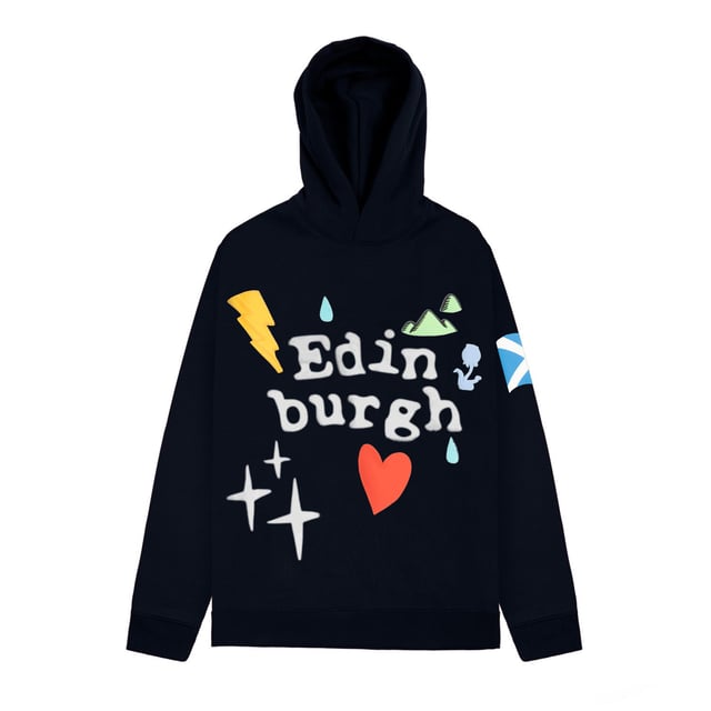 Adults Edinburgh 3D Puff Printed Hooded Sweatshirt Top Navy
