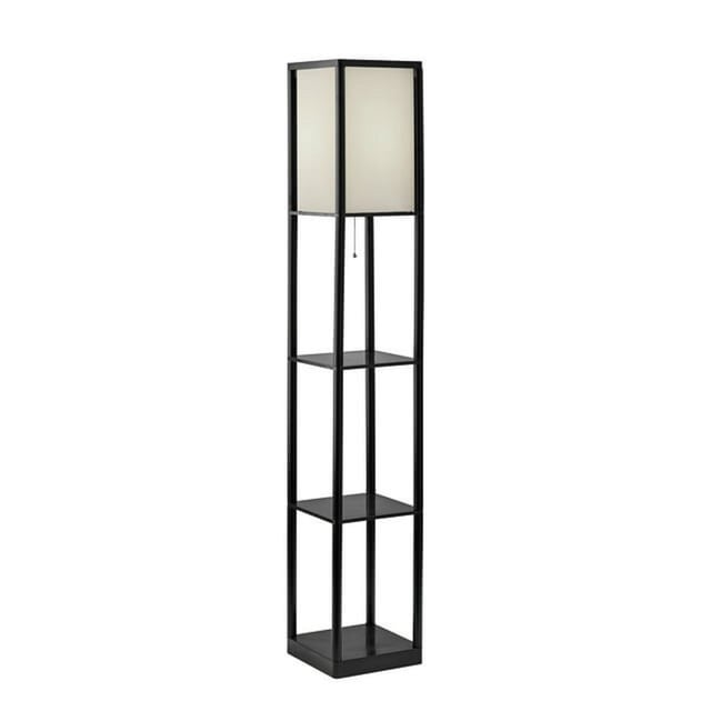 Mainstays JF5311BK 62 inch Plastic Black Shelf Floor Lamp, Sustainable White Fabric Shade