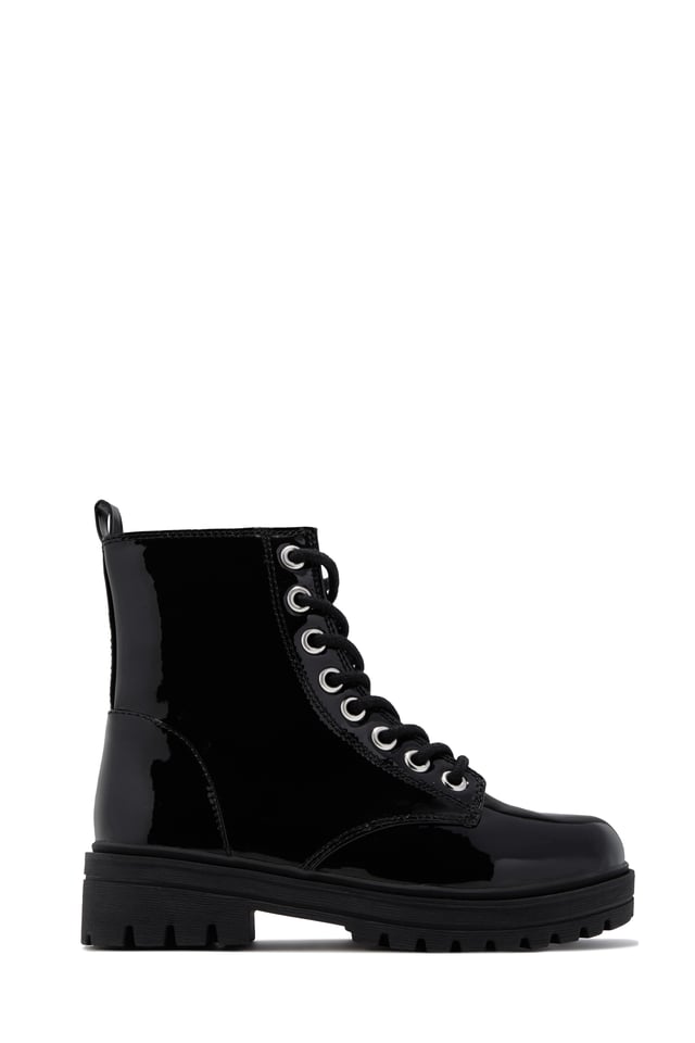 Rylen Lace Up Combat Boots - Black Pat
