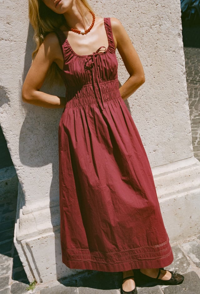 Iris Dress Bordeaux Cotton Poplin