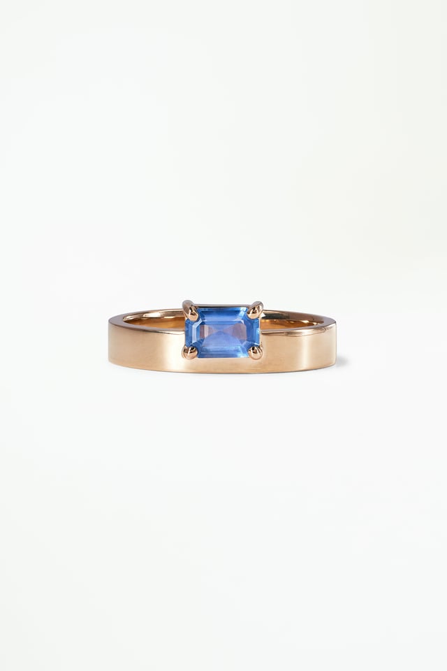 Medium Emerald Cut Blue Sapphire Monolith Ring
