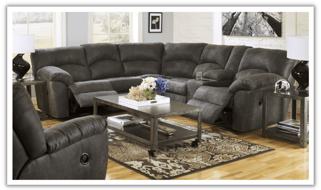 Modern Heritage Tambo 2- Piece Leather Reclining Sectional in Pewter