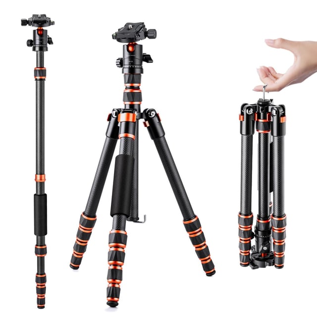 Kentfaith 61"/154cm Tripé de fibra de carbono - C225C0+BH-25 (BA225)