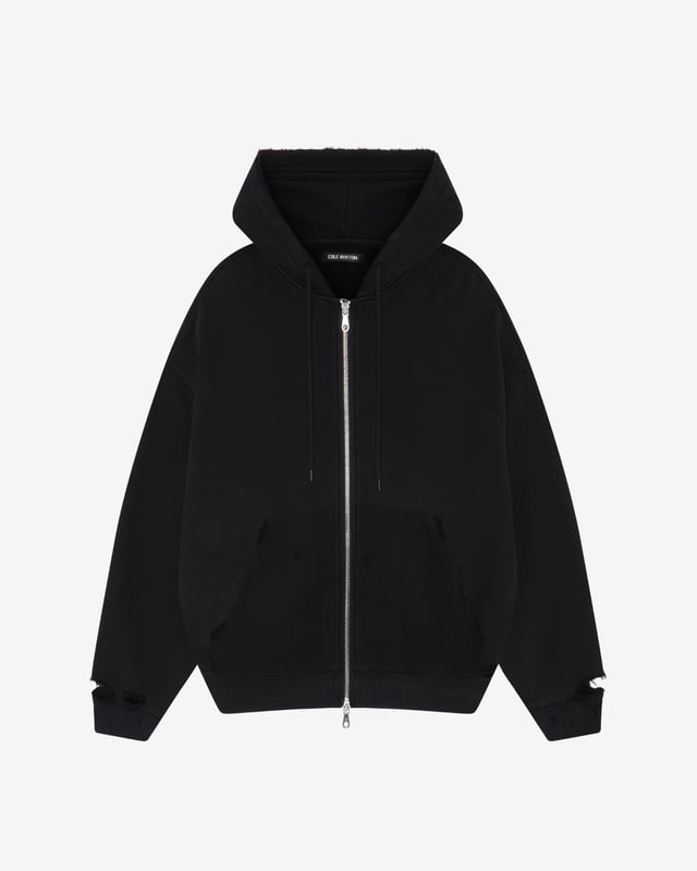 DISTRESSED ZIPPED HOODIE