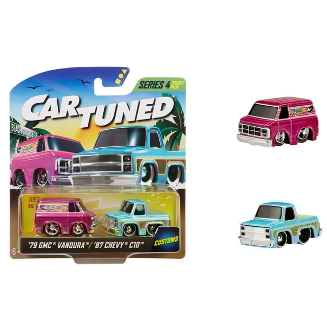 CarTuned 2 Pack Series 4 - Beach Cruisers, 1987 Chevy C10 and 1979 GMC Vandura Diecast Vehicles