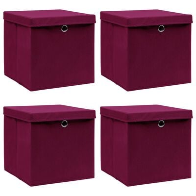 vidaXL Storage Box Set of 4 Dark Red Non-woven fabric (100% polyester)
