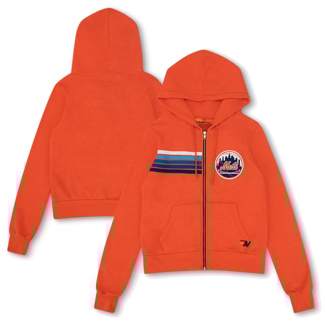 Unisex New York Mets Aviator Nation x MLB Orange Five-Stripe Tri-Blend Full-Zip Hoodie
