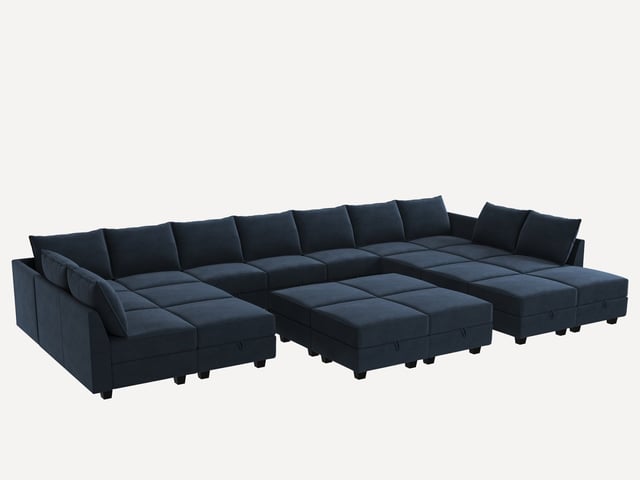 HONBAY 21-Piece Velvet Modular Sleeper Sectional Sofa With Storage Seat