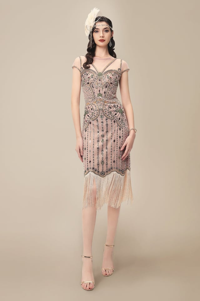 Multicolor Beading Fringe Flapper Dress