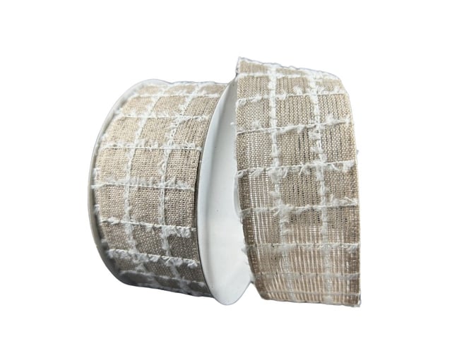 1.5" Natural/White Check Ribbon  - 10yds