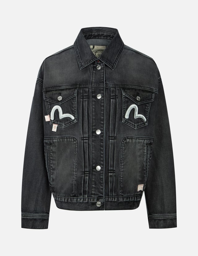 Seagull Embroidery with Logo-pattern Panelled Fashion Fit Denim Jacket