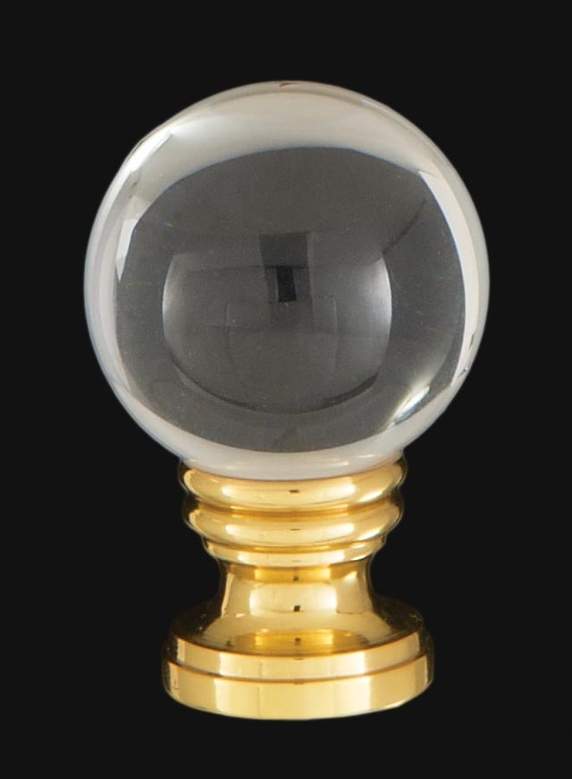 Smooth Crystal Design, 30mm Ball Finial, Polished and Lacquered Brass Base (11223)