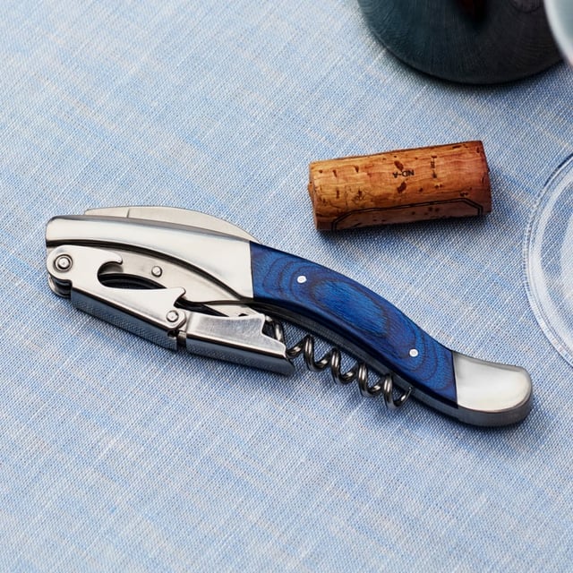 Wine Enthusiast Blue Pakkawood Double Hinged Executive Corkscrew