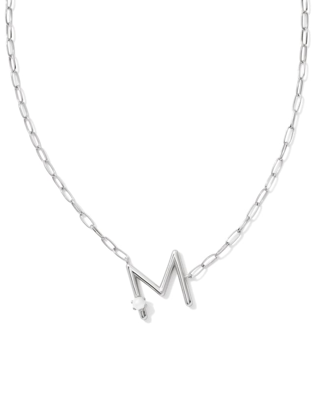 Pearl Silver Letter M Short Pendant Necklace in White Pearl
