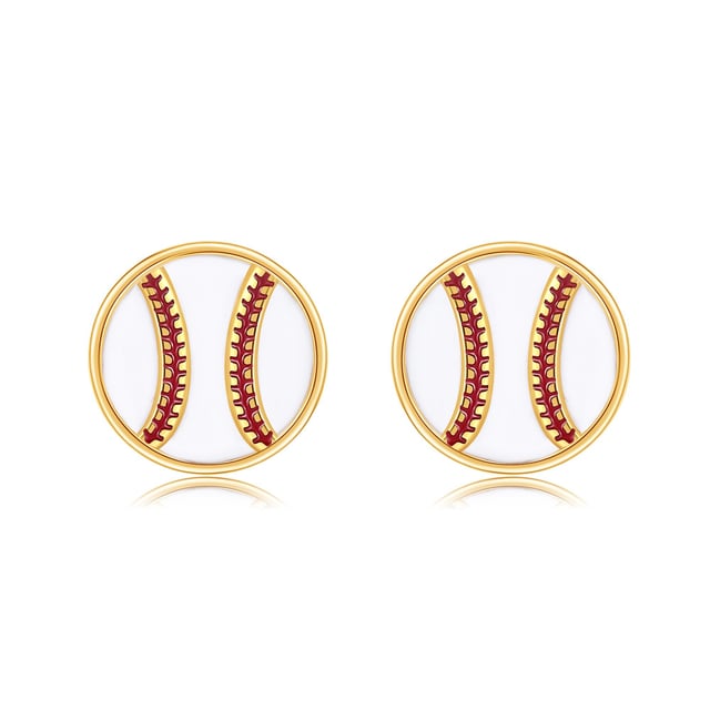 14K Gold Baseball Stud Earrings for Women