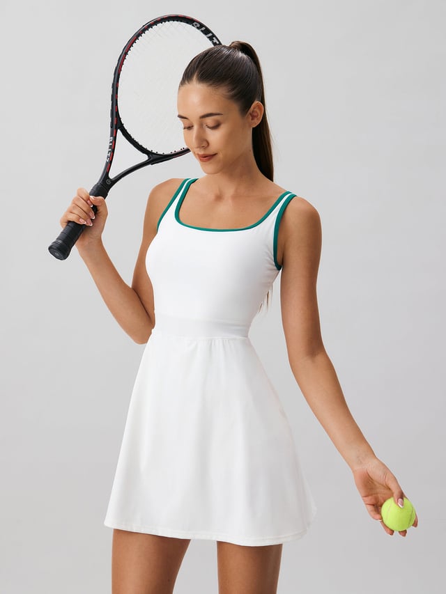 White Contrast Square Neck Dress - Light Support