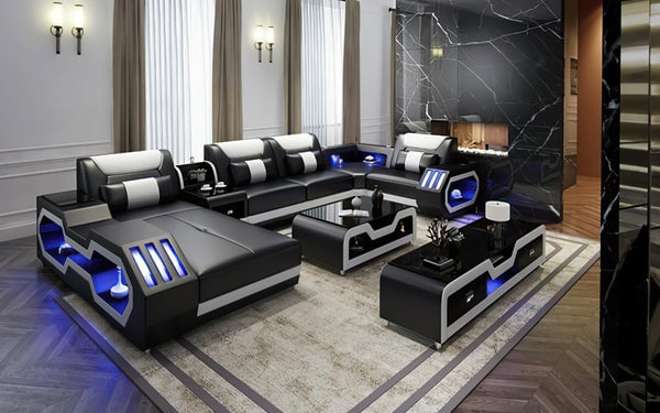 Omont Modern Leather Sectional with Console | Futuristic Furniture