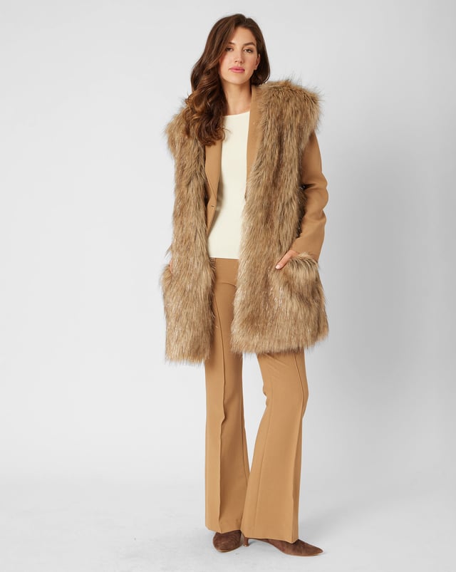 FINAL SALE - Metallic Thread Longline Faux Fur Vest