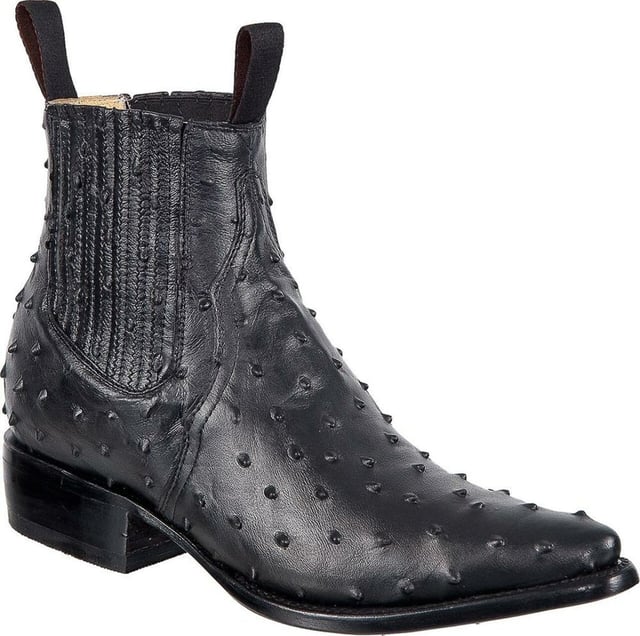 Botines Charros de Avestruz Grabado Horma Puntal Negro DIE-4105