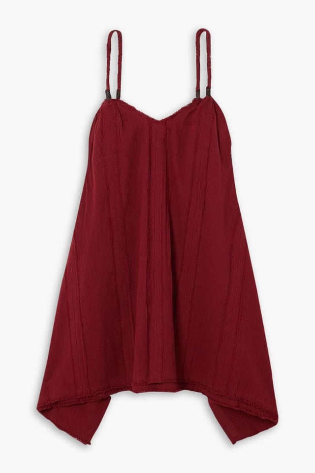Chi frayed cotton-gauze mini dress - claret - One Size