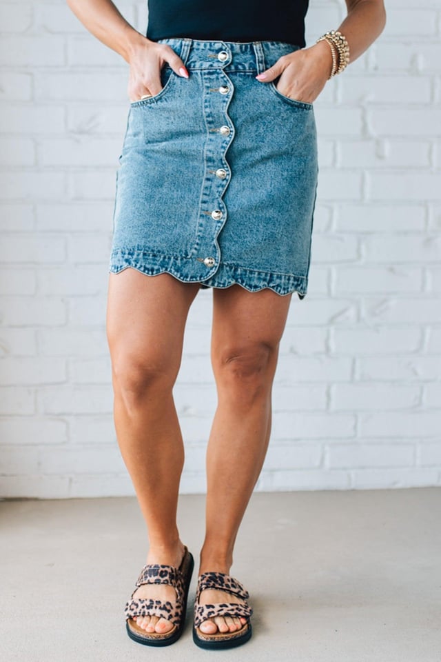 Sally Scalloped Denim Skirt