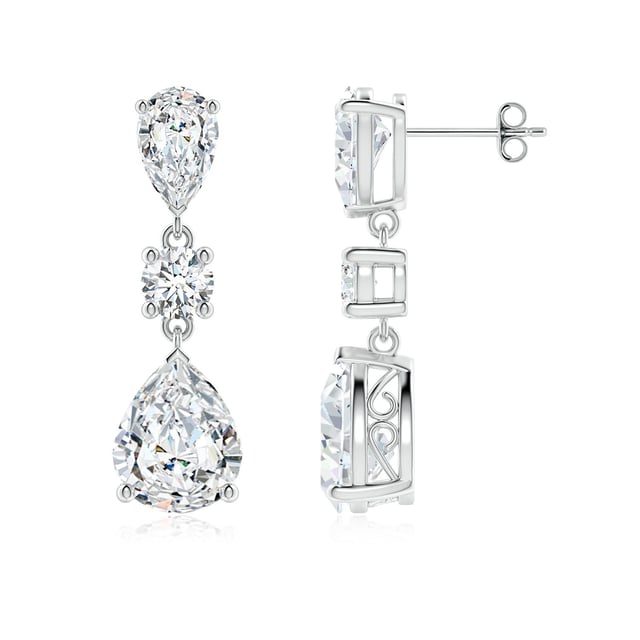 Prong-Set Pear and Round Lab-Grown Diamond Drop Earrings