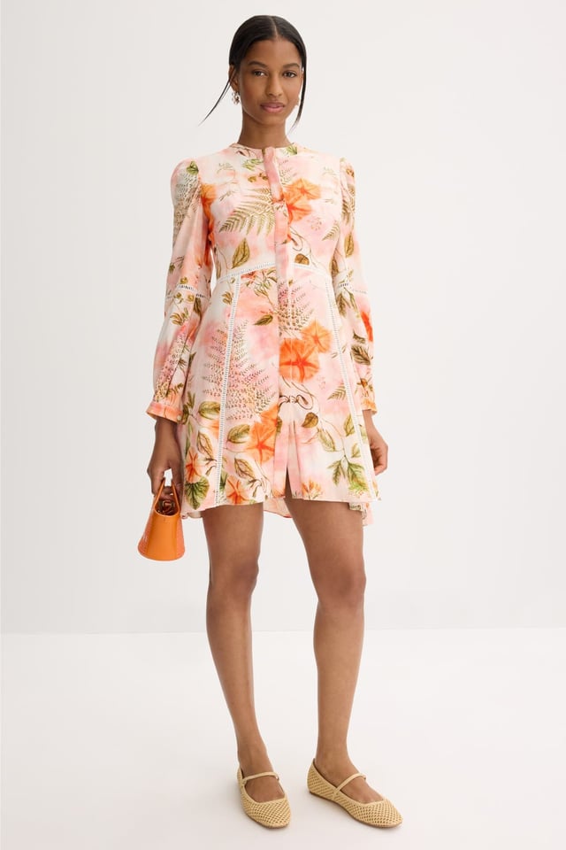Long Sleeve Button Front Mini Dress