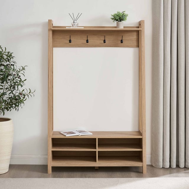 Nell Hallway Shelf with Hooks - Wood