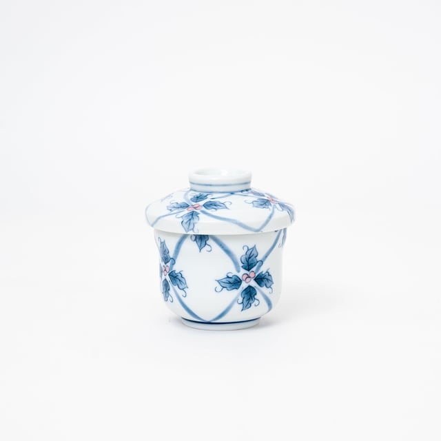 Japanese White Porcelain Blue Flower Chawanmushi Custard Bowl Cup  Small