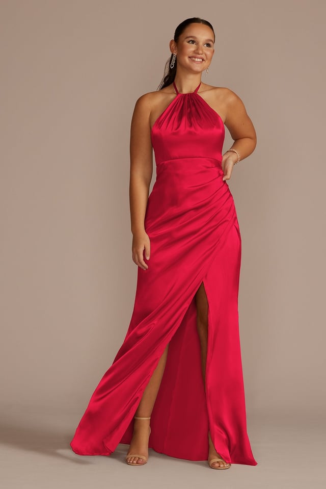 Tie-Neck Charmeuse Halter Dress