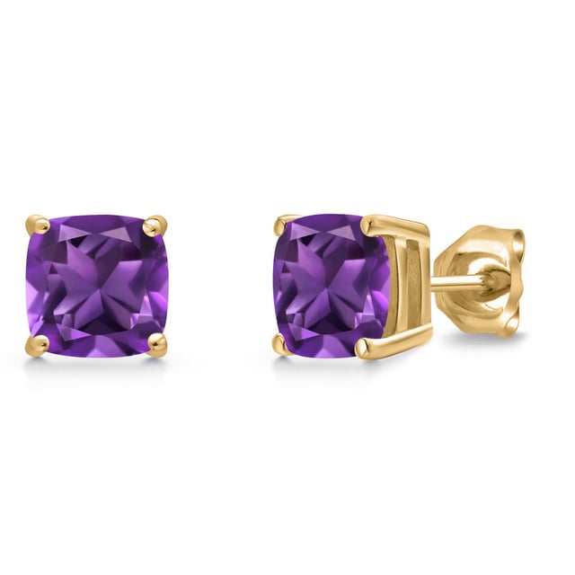 14K Yellow Gold 6MM Cushion Gemstone Birthstone Stud Earrings | Yellow Gold Earrings For Women Men