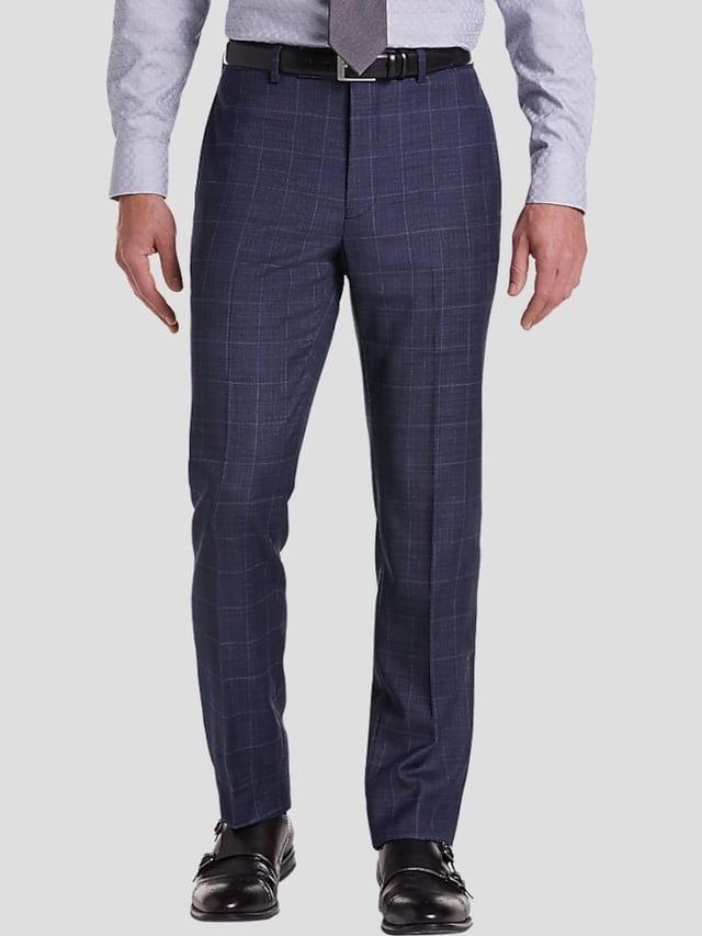 Slim Fit Wool Blend Windowpane Suit Pants