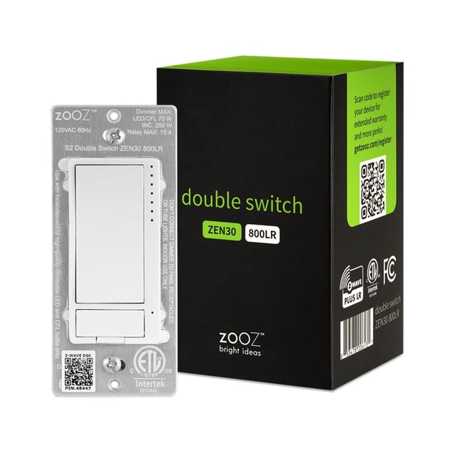 Zooz 800 Series Z-Wave Long Range Double Switch ZEN30 800LR (White) for Light & Fan Combo