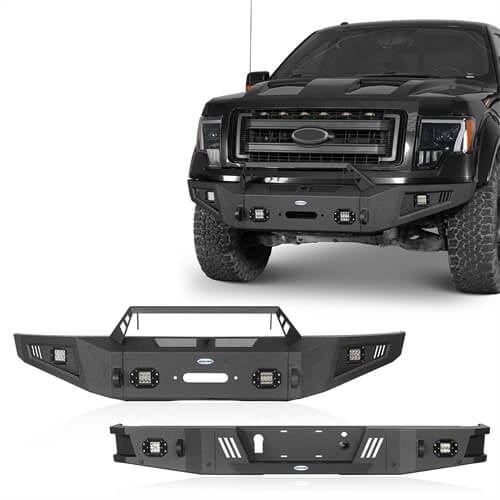 Hooke Road Full-Width Front Bumper & Rear Bumper Back Bumper(09-14 Ford F-150, Excluding Raptor)