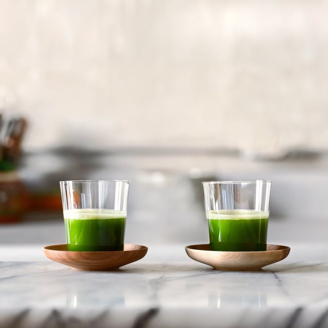 Matcha Shot Glass & Wooden Saucer (Set of two)