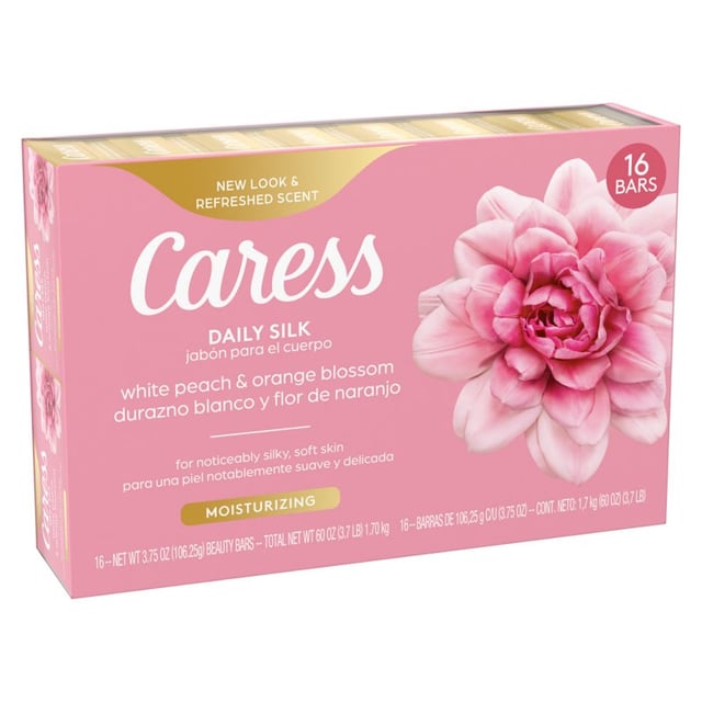 Caress Daily Silk Beauty Bars, White Peach & Orange Blossom, 3.75 oz (16-ct)
