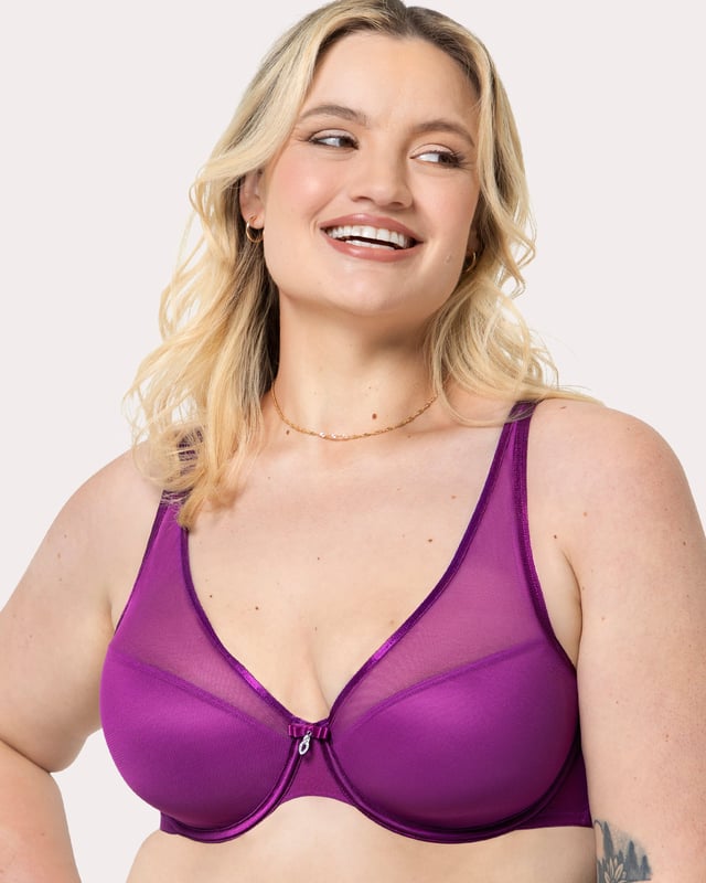 Sheer Mesh Plunge T-Shirt Bra - Berry Bliss