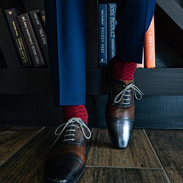 Deep Red Diamonds - A Deep Red Sock with a Contrasting Diamond Pattern