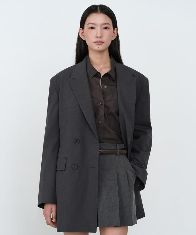 Women's Double-Breasted Long Blazer [Gray]