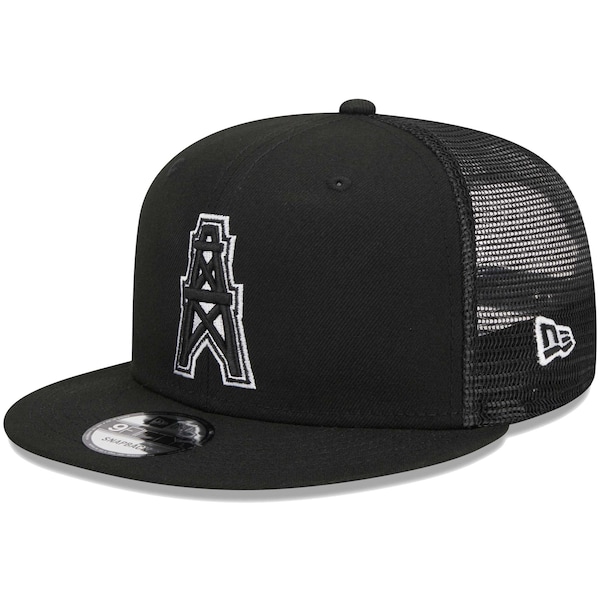 Men's New Era Black Houston Oilers Gridiron Classics Throwback Main Trucker 9FIFTY Snapback Hat