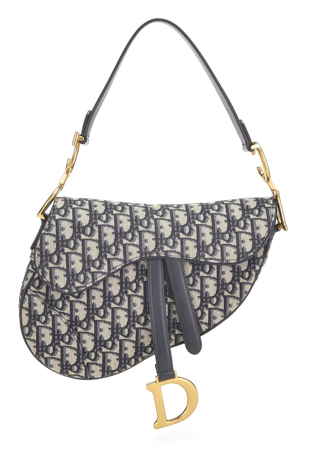 Navy Oblique Jacquard Canvas Saddle Bag