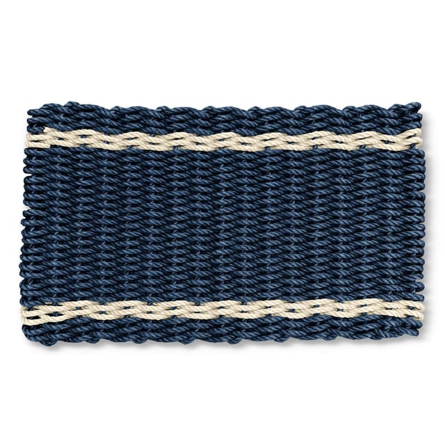 Navy with Light Tan Tailored Stripes Lobster Rope Doormat™, Wicked Good Doormats