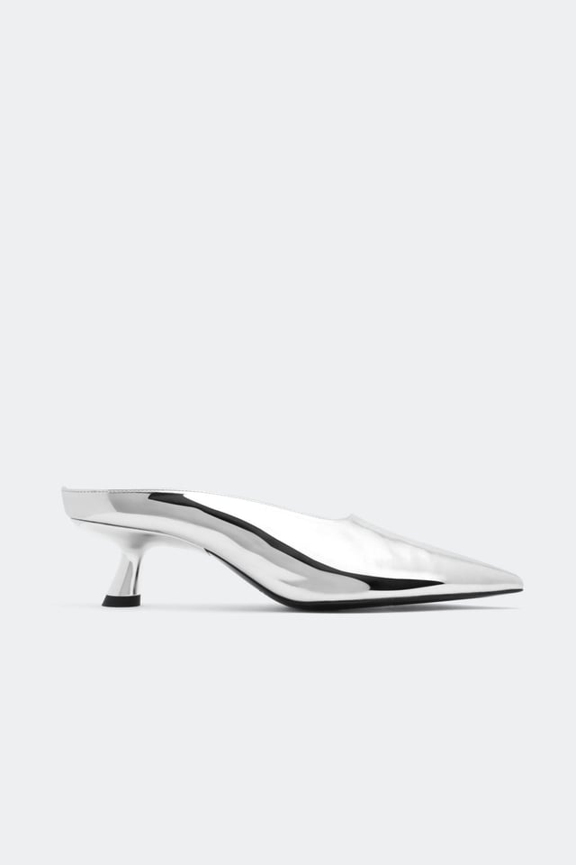 Chrome Pointed Gala Mule in Silver