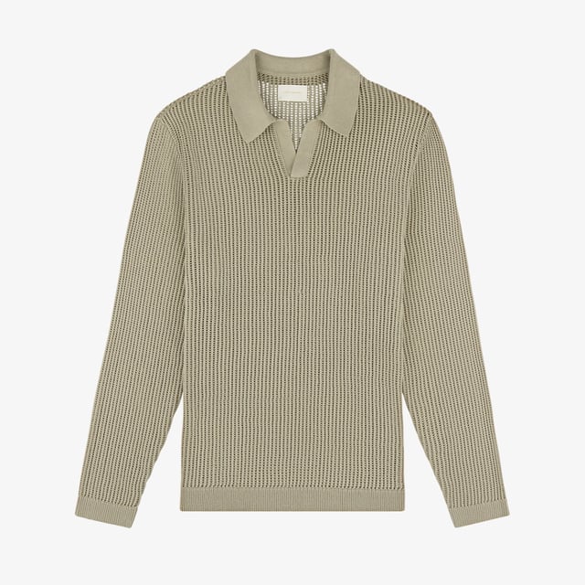 Long-Sleeve Mesh Knit Polo