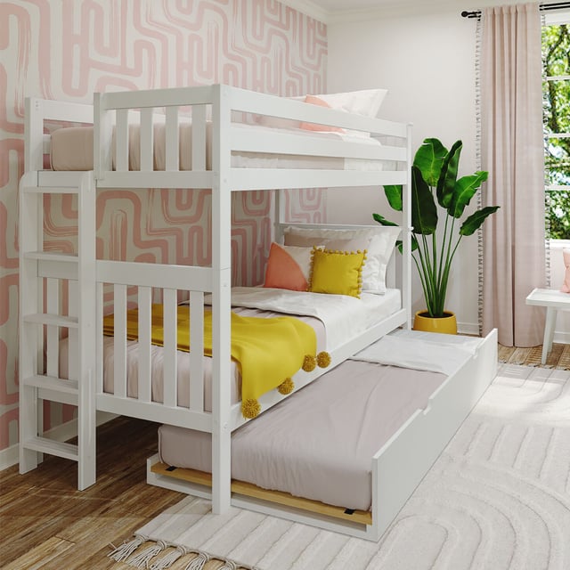 Twin Over Twin Bunk Bed With Trundle & Ladder on End