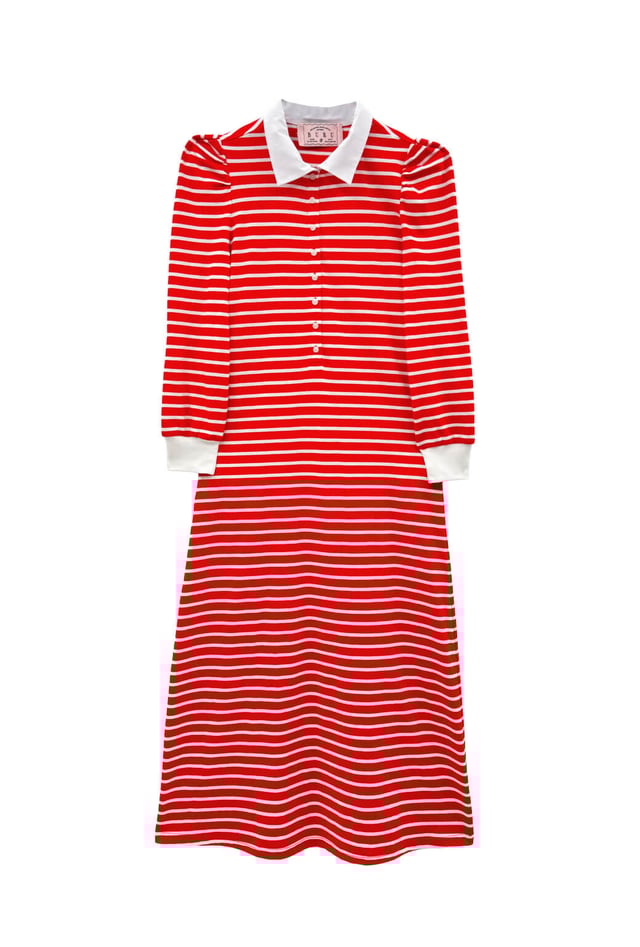 Rugby Dress Midi - Coral Stripe