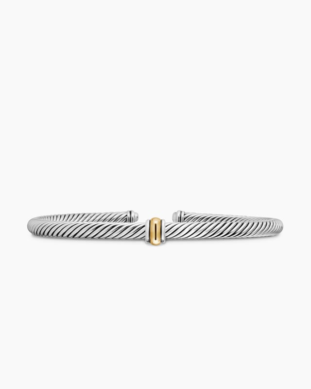 Classic Cable Station Bracelet in Sterling Silver with 18K Yellow Gold, 4mm
