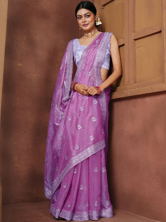 Anouk Women Floral Tissue Banarasi Saree Unstitched Blouse Piece